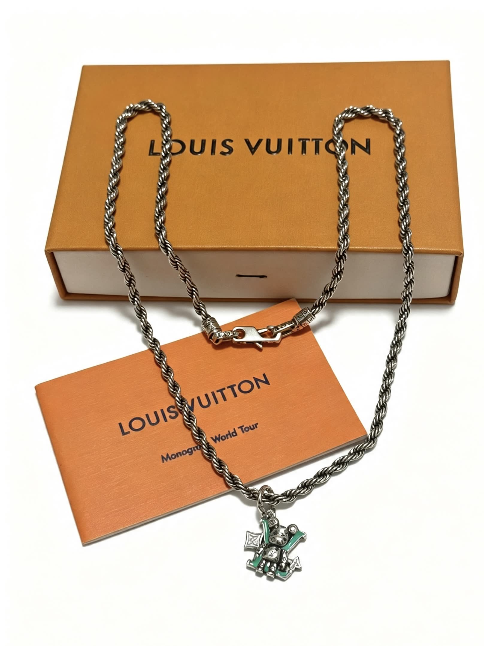 Louis Vuitton Silver Tone Chain with Logo Pendant